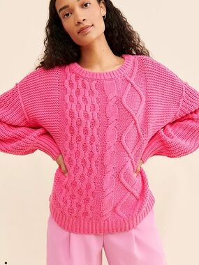 Bright Pink Cable-Knit Women's Sweater